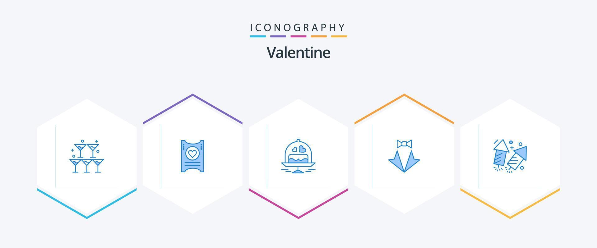 valentine 25 blå ikon packa Inklusive bröllop. kostym. kaka. kärlek. rosett vektor