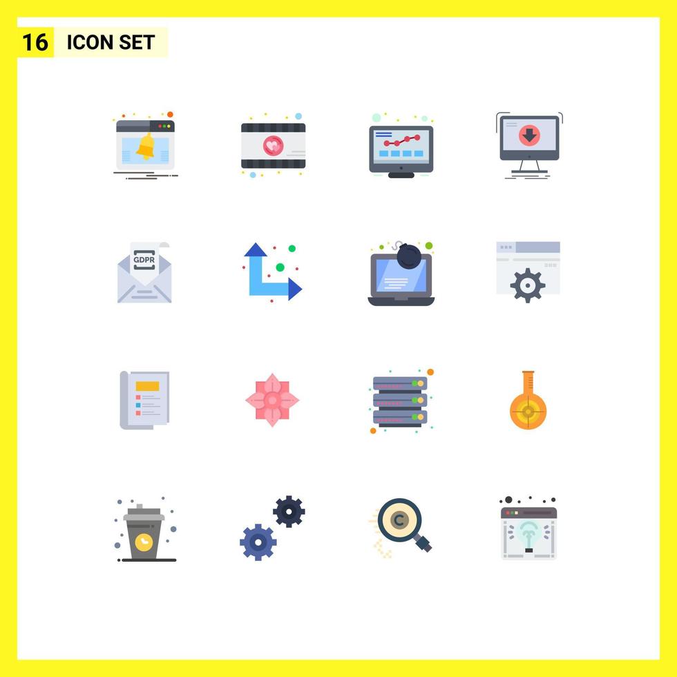 16 platt Färg begrepp för webbplatser mobil och appar e-post spel övervaka ladda ner innehåll redigerbar packa av kreativ vektor design element