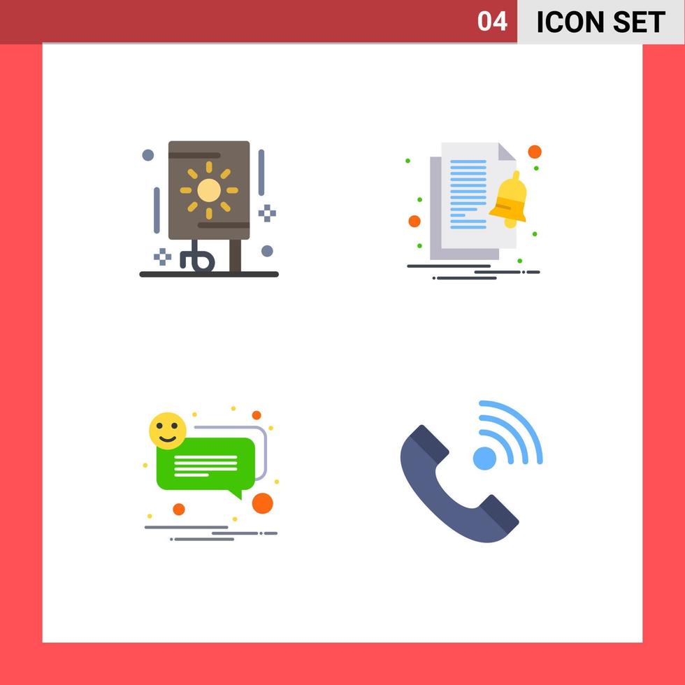 Piktogrammsatz von 4 einfachen flachen Ikonen der Feierblase Partybenachrichtigung Lächeln editierbare Vektordesign-Elemente vektor