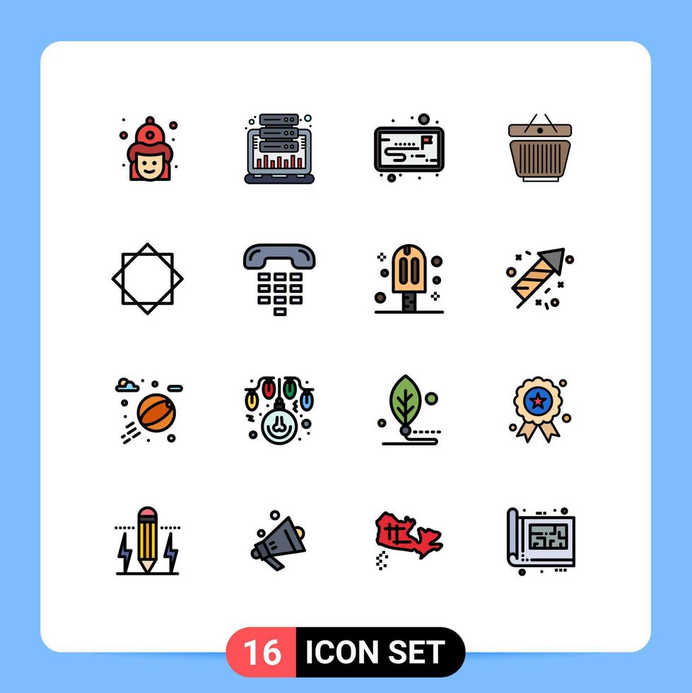 moderner Satz von 16 flachen, farbig gefüllten Linien Piktogramm von wachsamen Einkaufsstatistiken für den Einzelhandelsworkflow, editierbare kreative Vektordesignelemente vektor