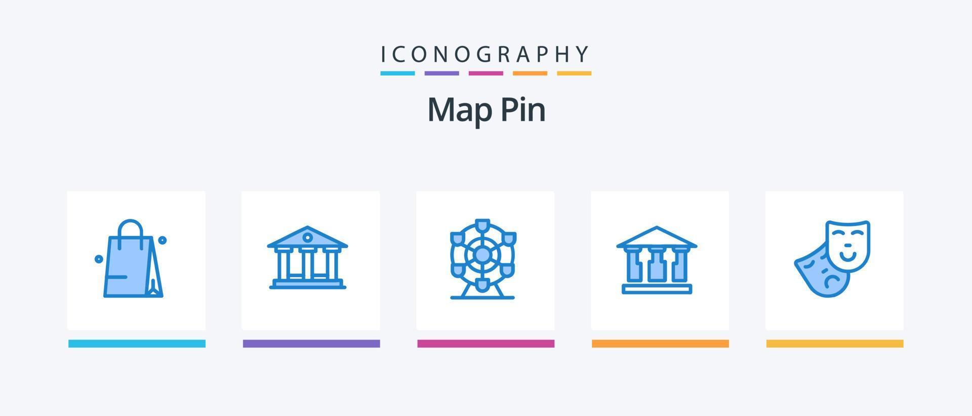 Map Pin Blue 5 Icon Pack inklusive. Rad. Theater. Maske. kreatives Symboldesign vektor