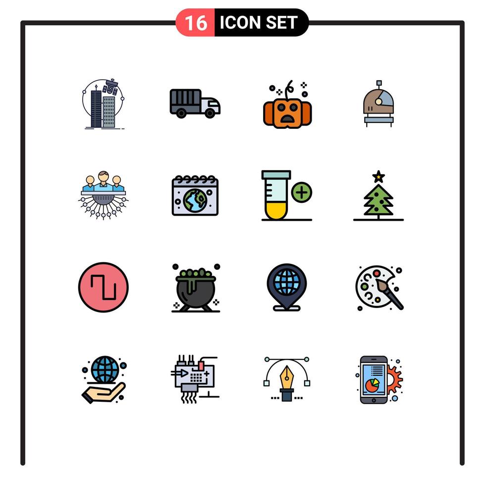redigerbar vektor linje packa av 16 enkel platt Färg fylld rader av tilldelning hjälm lastbil astronaut hallows redigerbar kreativ vektor design element