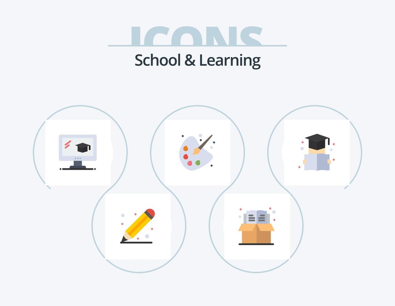 Schule und Lernen flach Icon Pack 5 Icon Design. Bildung. Buchen. Bildung. Malerei. Zeichnung vektor