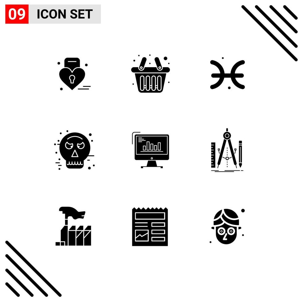 9 användare gränssnitt fast glyf packa av modern tecken och symboler av företag Diagram horoskop halloween ansikte redigerbar vektor design element