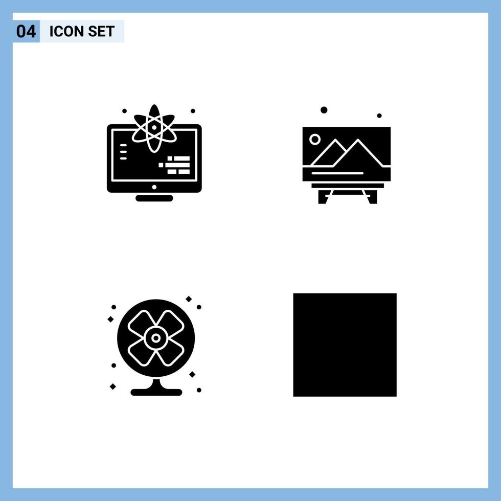 Packung mit 4 modernen soliden Glyphen Zeichen und Symbolen für Web-Printmedien wie Atom Conditioner Space Picture Sommer editierbare Vektordesign-Elemente vektor