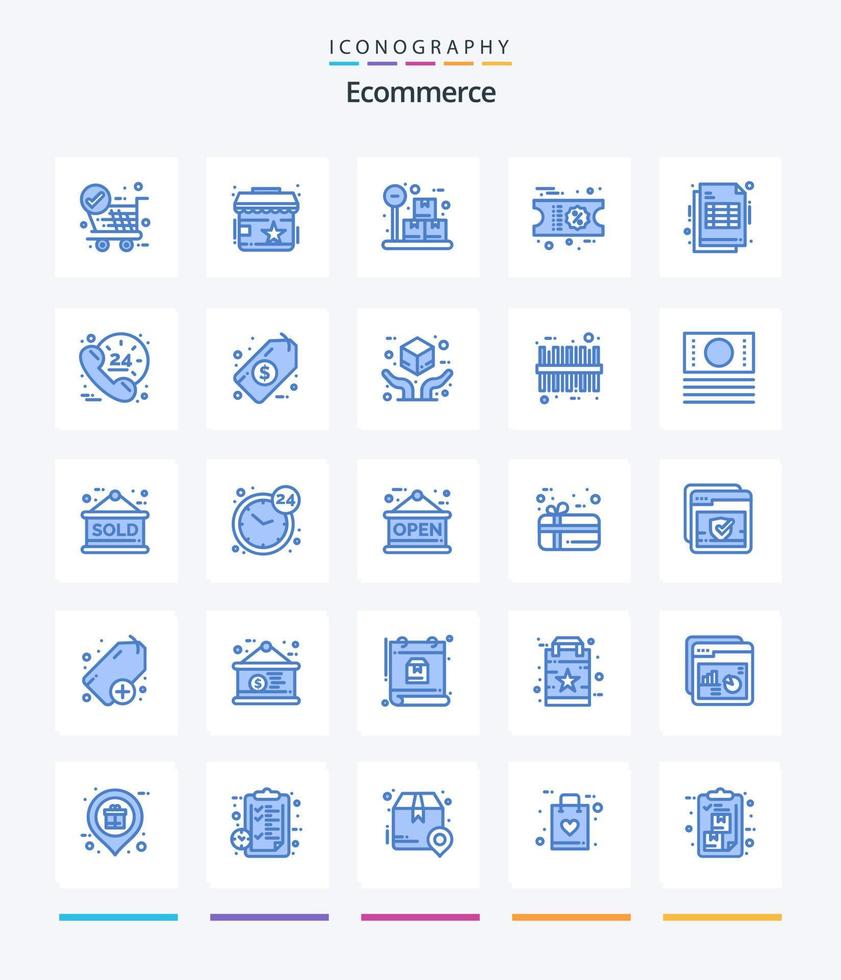 kreativ e-handel 25 blå ikon packa sådan som mottagande. cheaque. låda. räkningen. handla vektor