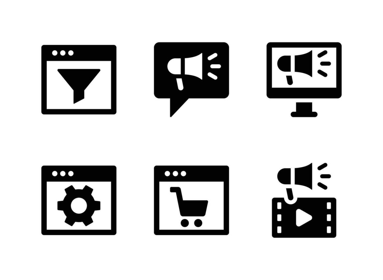 einfacher Satz von digitalen Marketing-Vektor-Solid-Icons vektor