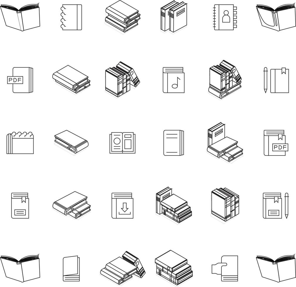 stackar av böcker för läsning, lugg av läroböcker för utbildning. uppsättning av litteratur, ordböcker, uppslagsverk, planerare med bokmärken. färgad platt vektor illustration isolerat på vit bakgrund