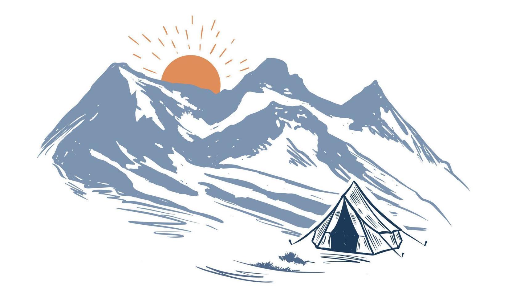 Camping in der Natur, Berge, handgezeichnete Illustrationen vektor