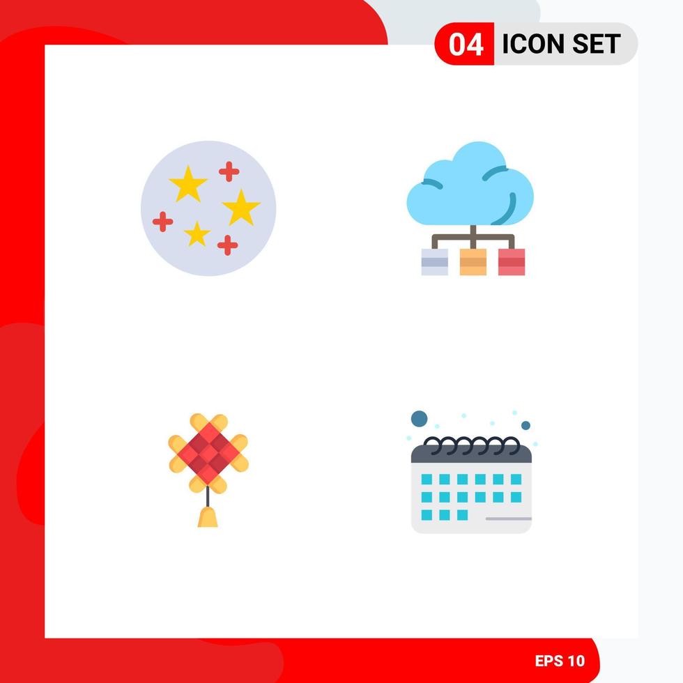 Stock Vector Icon Pack mit 4 Zeilenzeichen und Symbolen für die Wissenschaft Chinesische Cloud-Technologie Termin editierbare Vektordesign-Elemente