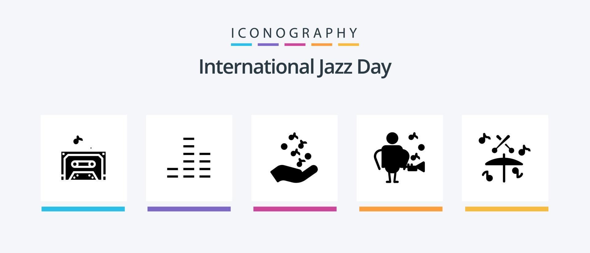 internationell jazz dag glyf 5 ikon packa Inklusive sångare. konstnär . sten. kreativ ikoner design vektor