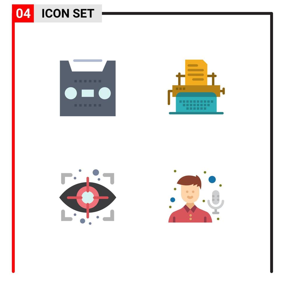 Gruppe von 4 modernen flachen Symbolen, die für Audio-Scan-Banddokument-Audio-editierbare Vektordesign-Elemente eingestellt sind vektor