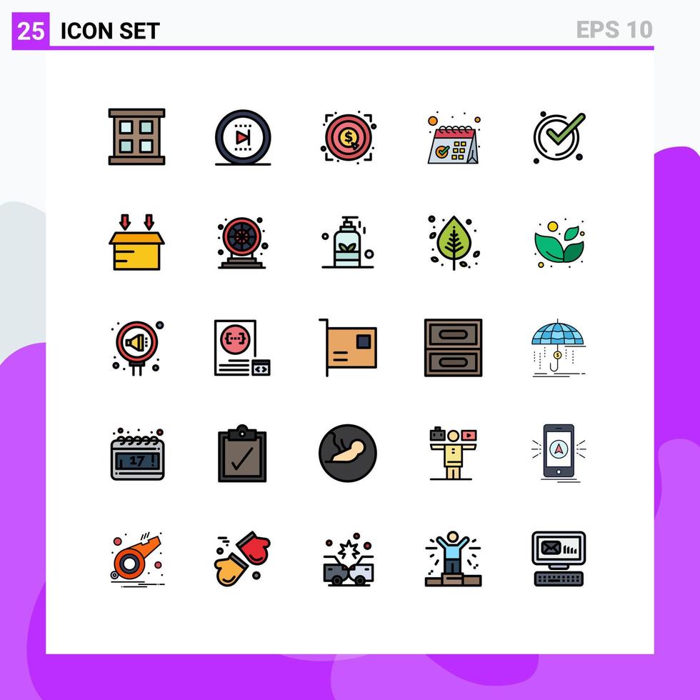 piktogram uppsättning av 25 enkel fylld linje platt färger av Bra schema prestation kontor kontrollerade redigerbar vektor design element