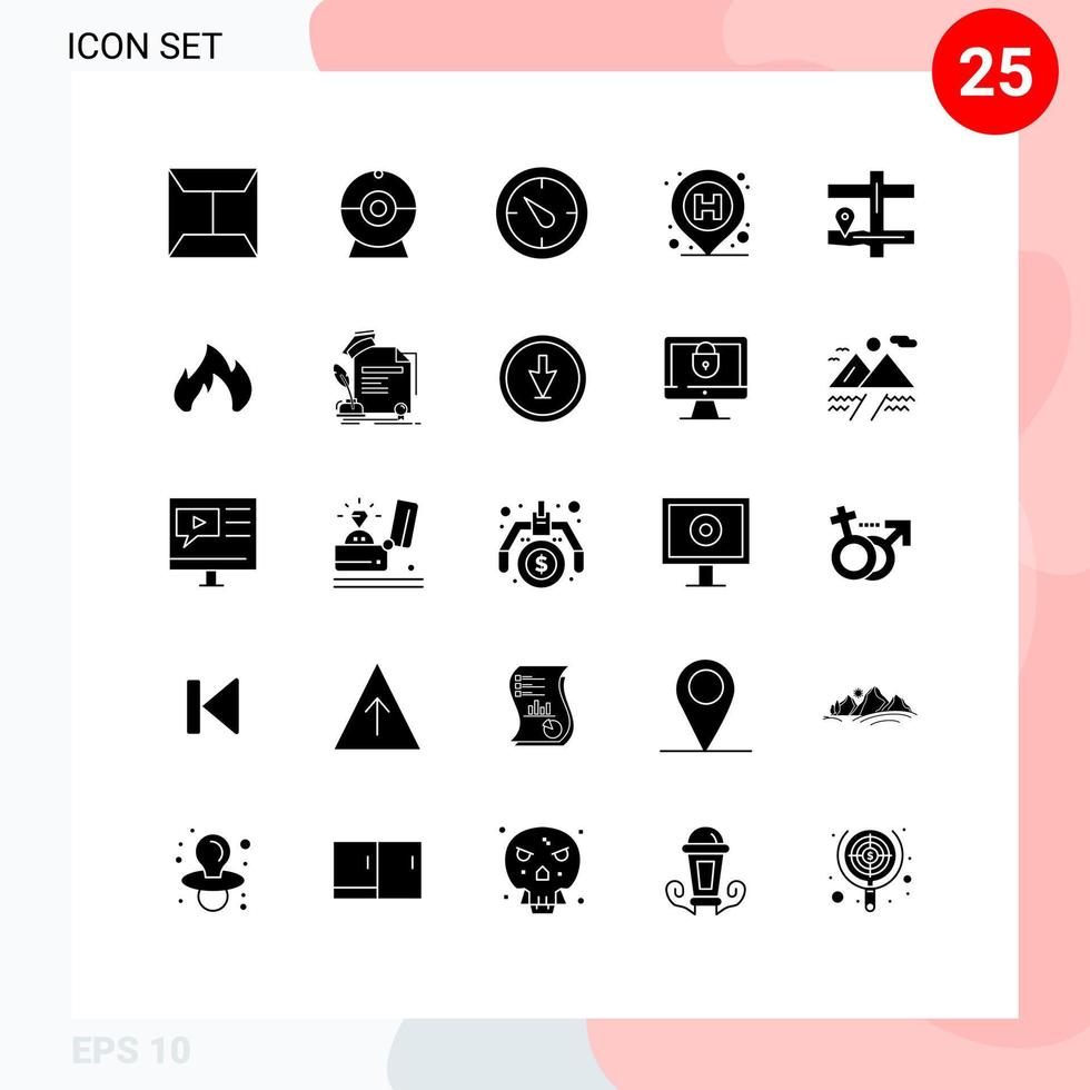 universell ikon symboler grupp av 25 modern fast glyfer av uppvärmning stift timer navigering tecken redigerbar vektor design element