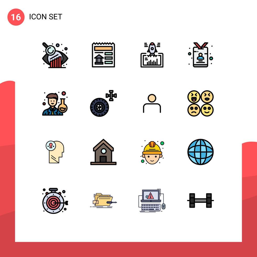 piktogram uppsättning av 16 enkel platt Färg fylld rader av forskare Tryck projekt journalist kort redigerbar kreativ vektor design element