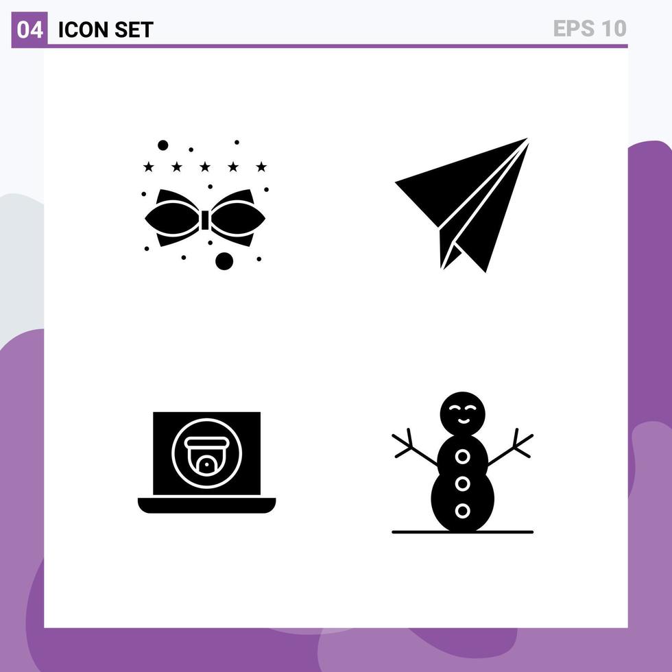 moderner Satz von 4 soliden Glyphen-Piktogrammen von Inhaltsvideobewertungsflugzeug-Schneemann-editierbaren Vektordesignelementen vektor