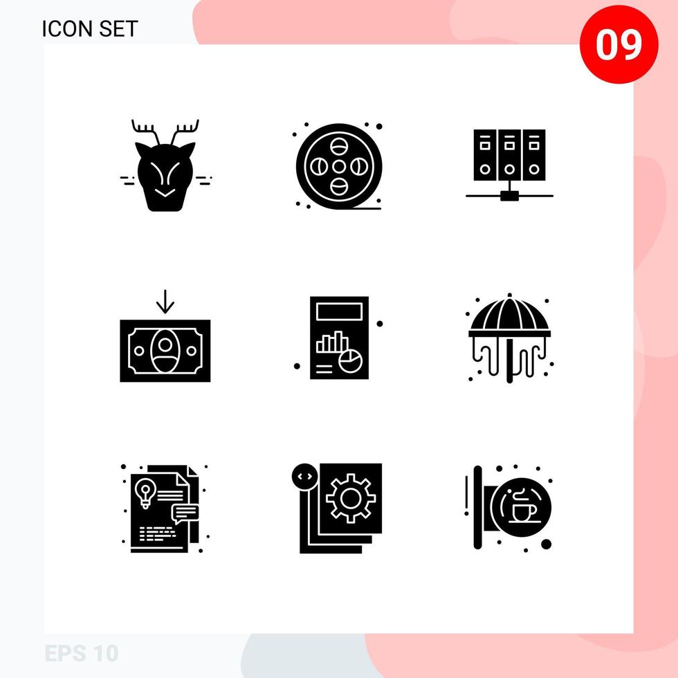 Stock Vector Icon Pack mit 9 Zeilen Zeichen und Symbolen für Diagramm Business Computer Geld Bargeld editierbare Vektordesign-Elemente