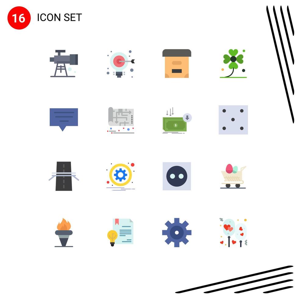 flaches Farbpaket mit 16 universellen Symbolen des Chat-Glücksarchivs irische vier editierbare Pakete kreativer Vektordesign-Elemente vektor