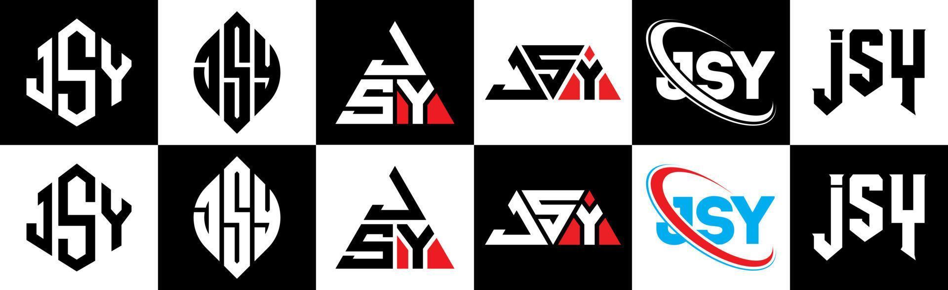 jsy brev logotyp design i sex stil. jsy polygon, cirkel, triangel, sexhörning, platt och enkel stil med svart och vit Färg variation brev logotyp uppsättning i ett rittavla. jsy minimalistisk och klassisk logotyp vektor