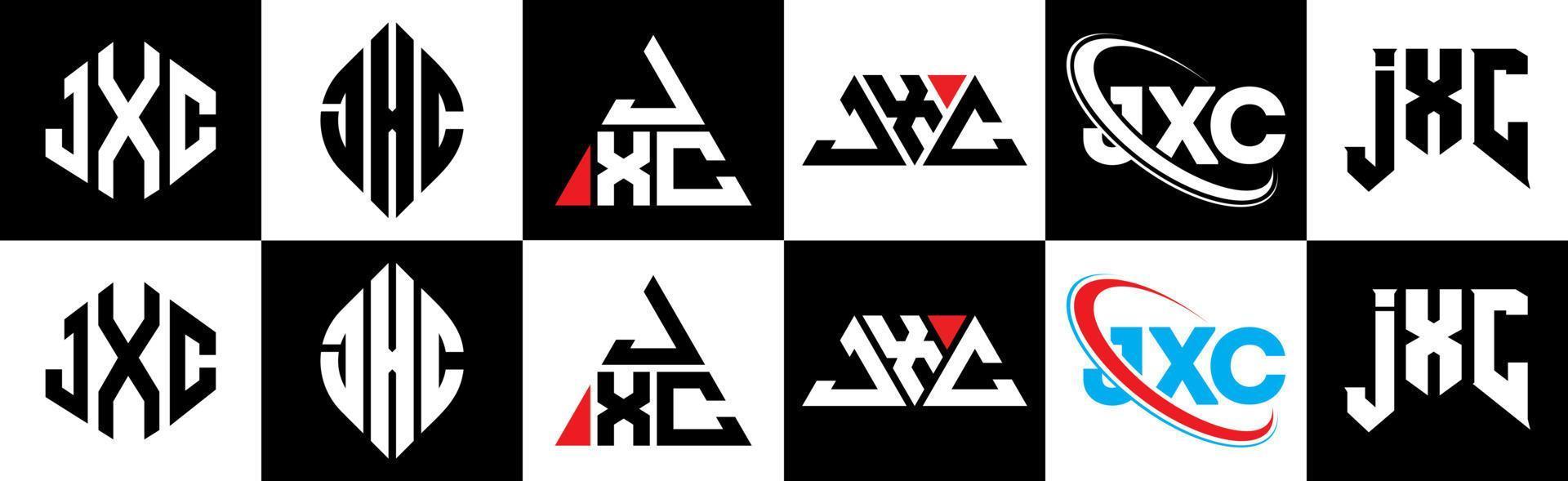 jxc brev logotyp design i sex stil. jxc polygon, cirkel, triangel, sexhörning, platt och enkel stil med svart och vit Färg variation brev logotyp uppsättning i ett rittavla. jxc minimalistisk och klassisk logotyp vektor