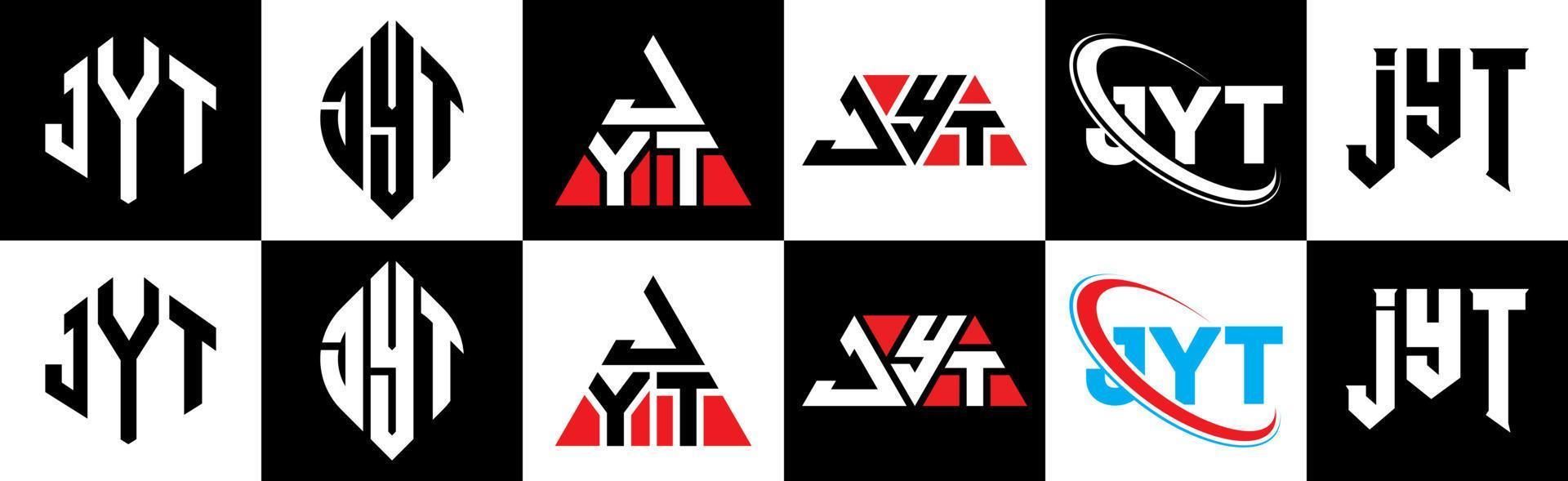 jyt brev logotyp design i sex stil. jyt polygon, cirkel, triangel, sexhörning, platt och enkel stil med svart och vit Färg variation brev logotyp uppsättning i ett rittavla. jyt minimalistisk och klassisk logotyp vektor