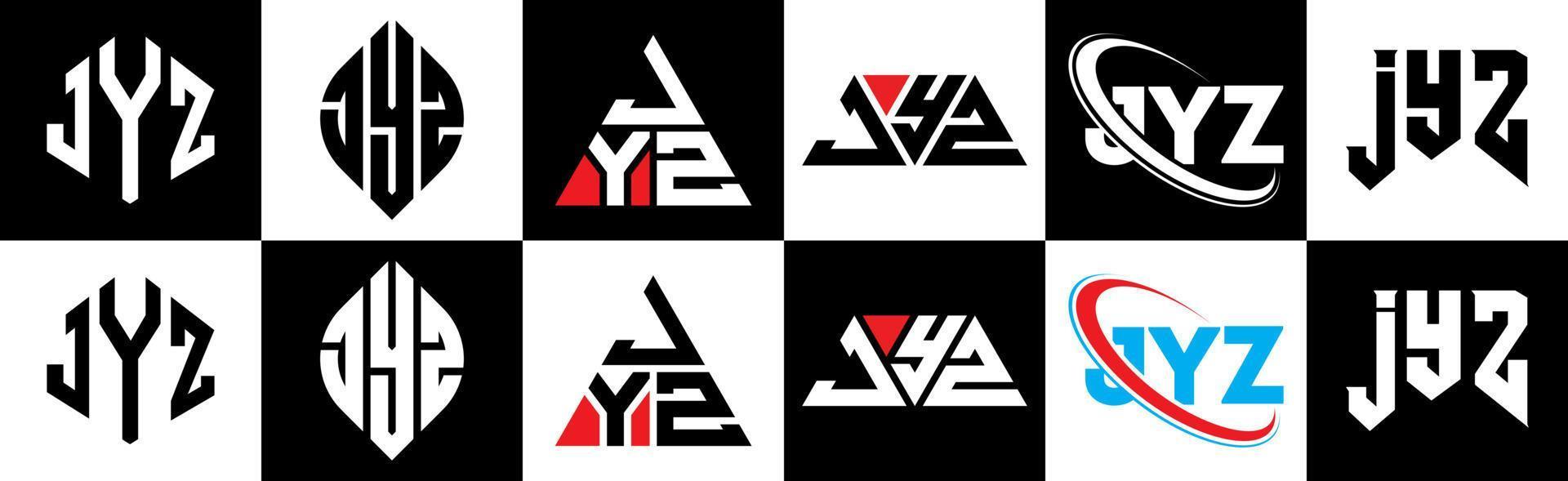 jyz-Buchstaben-Logo-Design in sechs Stilen. jyz polygon, kreis, dreieck, hexagon, flacher und einfacher stil mit schwarz-weißem buchstabenlogo in einer zeichenfläche. Jyz minimalistisches und klassisches Logo vektor