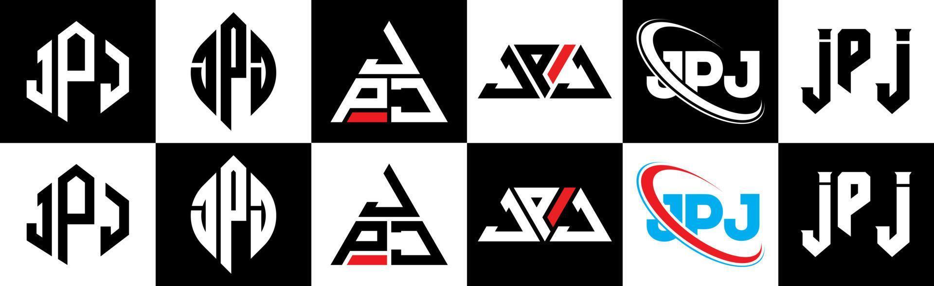 jpj brev logotyp design i sex stil. jpj polygon, cirkel, triangel, sexhörning, platt och enkel stil med svart och vit Färg variation brev logotyp uppsättning i ett rittavla. jpj minimalistisk och klassisk logotyp vektor