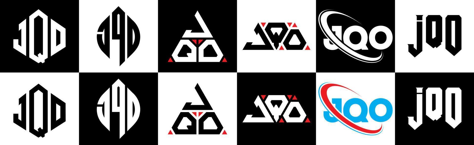 jqo-Buchstaben-Logo-Design in sechs Stilen. jqo Polygon, Kreis, Dreieck, Sechseck, flacher und einfacher Stil mit schwarz-weißem Buchstabenlogo in einer Zeichenfläche. jqo minimalistisches und klassisches Logo vektor