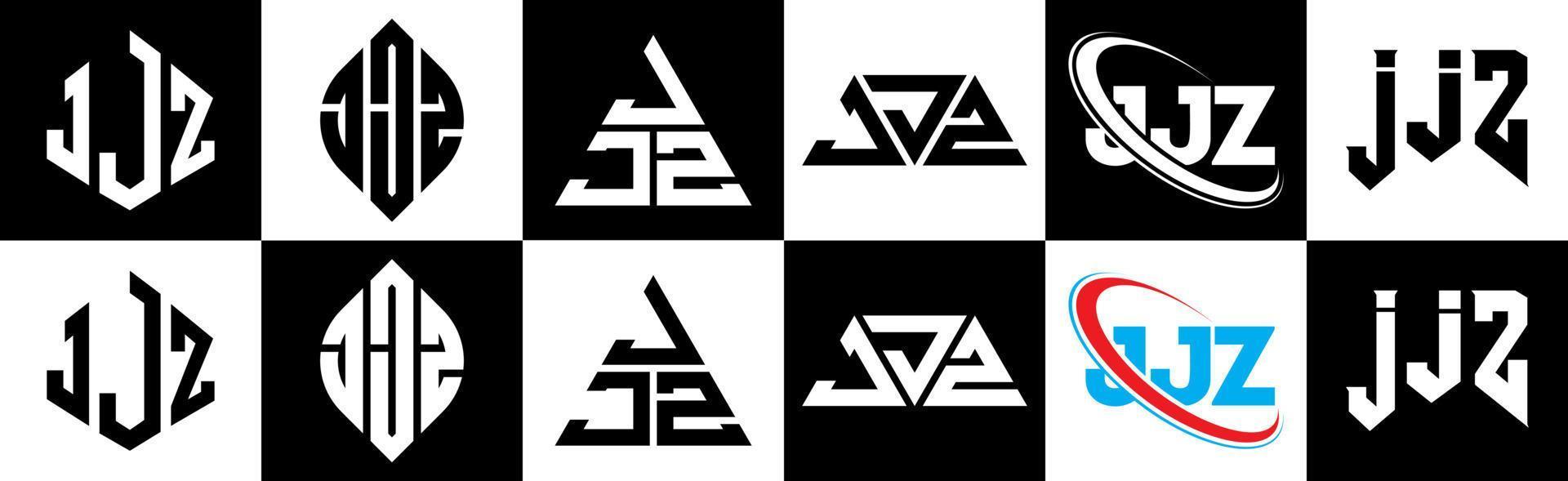 jjz brev logotyp design i sex stil. jjz polygon, cirkel, triangel, sexhörning, platt och enkel stil med svart och vit Färg variation brev logotyp uppsättning i ett rittavla. jjz minimalistisk och klassisk logotyp vektor