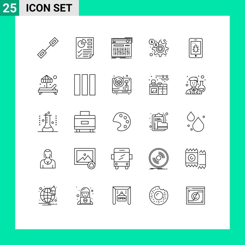 satz von 25 vektorlinien auf raster für mobile getriebesteuerung finanzierung sound editierbare vektordesignelemente vektor