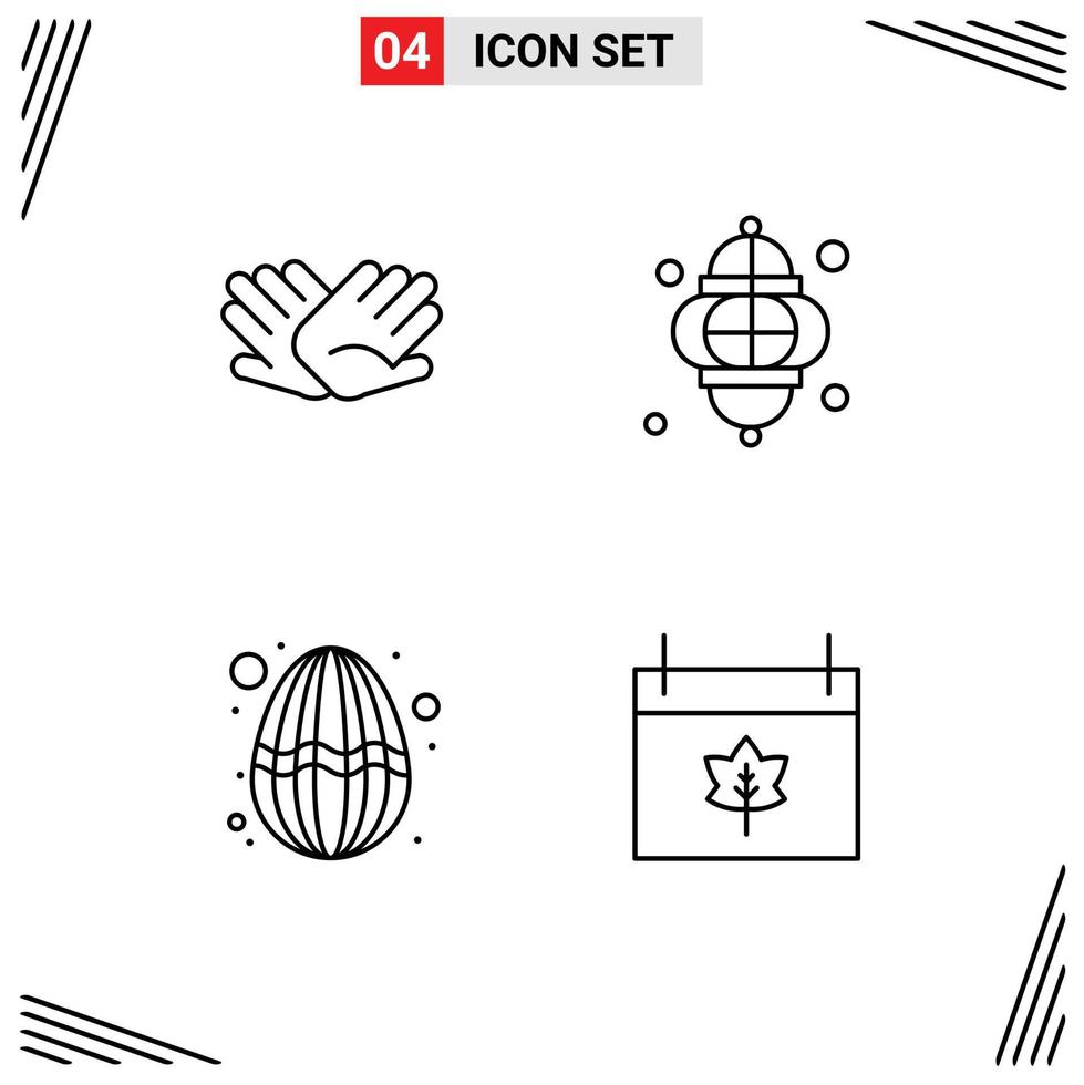 Stock Vector Icon Pack mit 4 Zeilenzeichen und Symbolen für Wohltätigkeitsfestivals, die helfen, leichte Eier zu bearbeiten, Vektordesign-Elemente