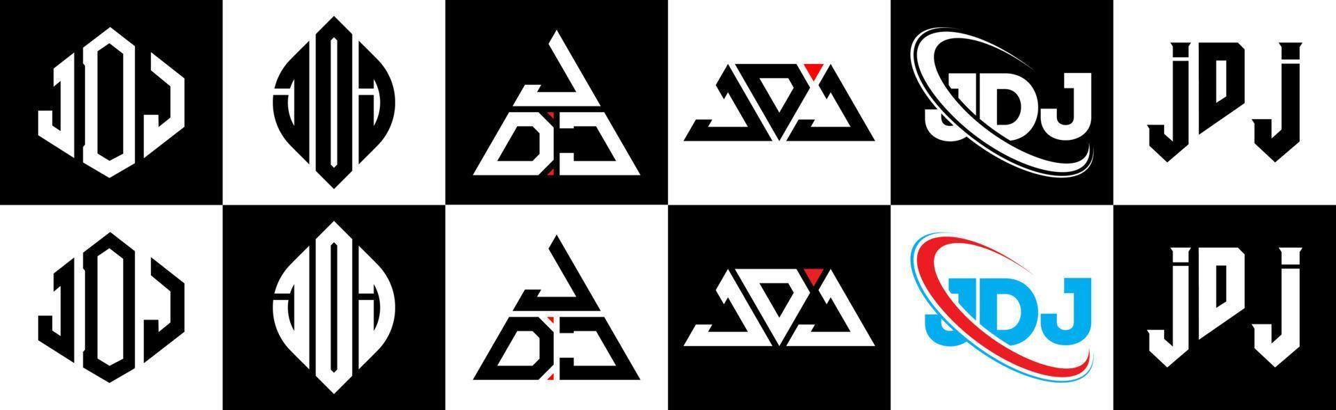 jdj brev logotyp design i sex stil. jdj polygon, cirkel, triangel, sexhörning, platt och enkel stil med svart och vit Färg variation brev logotyp uppsättning i ett rittavla. jdj minimalistisk och klassisk logotyp vektor