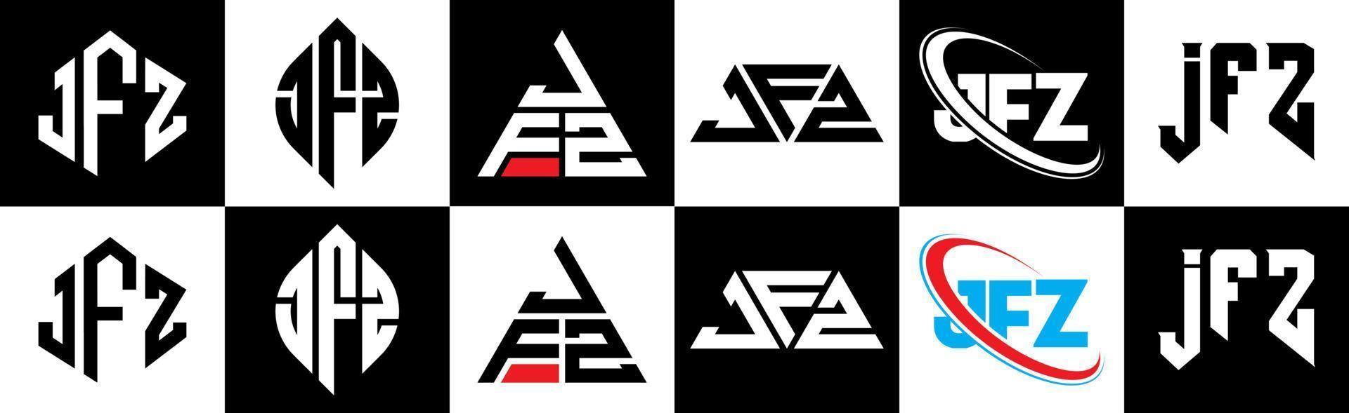 jfz brev logotyp design i sex stil. jfz polygon, cirkel, triangel, sexhörning, platt och enkel stil med svart och vit Färg variation brev logotyp uppsättning i ett rittavla. jfz minimalistisk och klassisk logotyp vektor