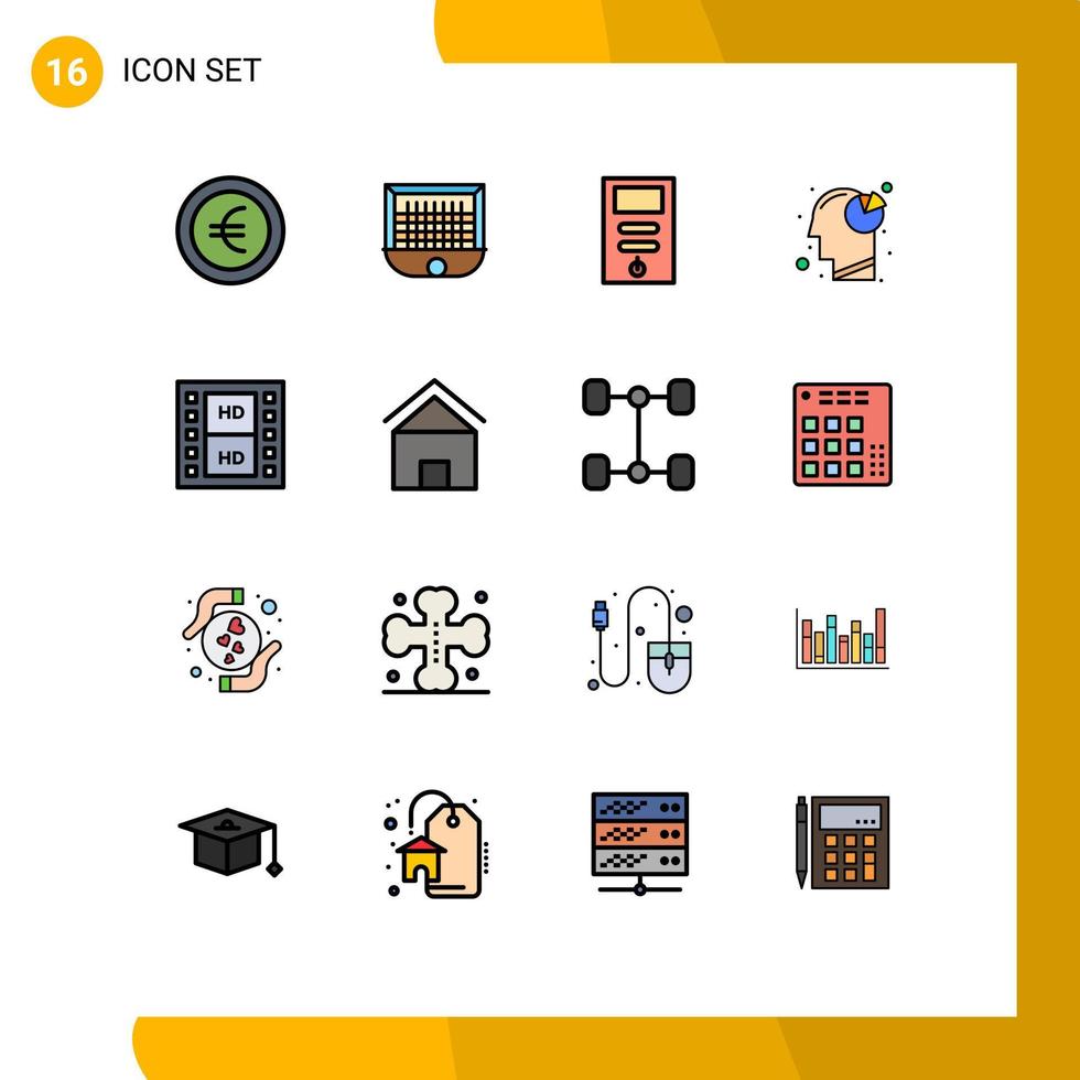 satz von 16 modernen ui-symbolen symbolzeichen für medienkreisdiagramm computerkopfanalyse editierbare kreative vektordesignelemente vektor