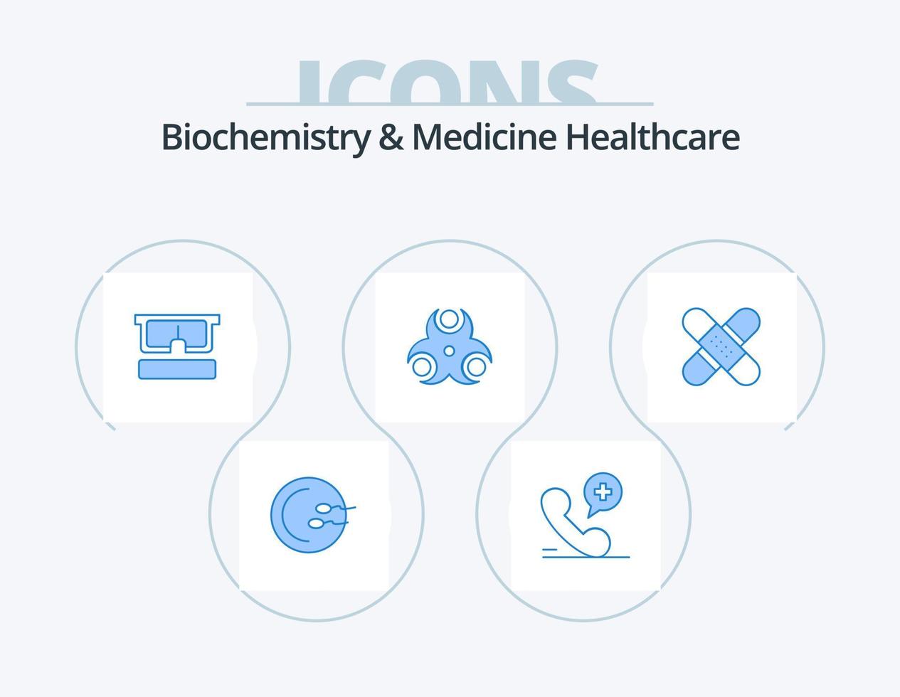 Biochemie und Medizin Gesundheitswesen blau Icon Pack 5 Icon Design. Band. Gesundheit. virtuell. medizinisch. Gefahr vektor