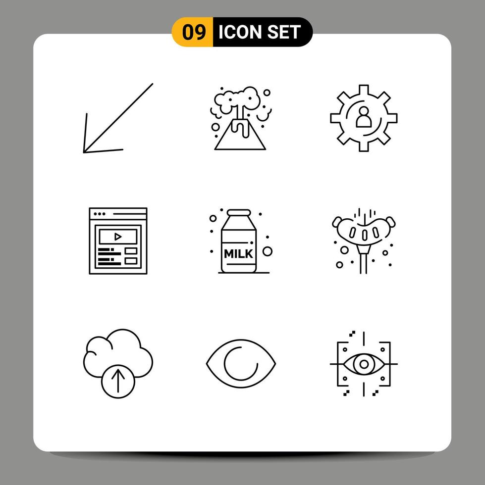 9 thematische Vektorumrisse und editierbare Symbole von Milchfrühstücksperson Webvideo editierbare Vektordesign-Elemente vektor