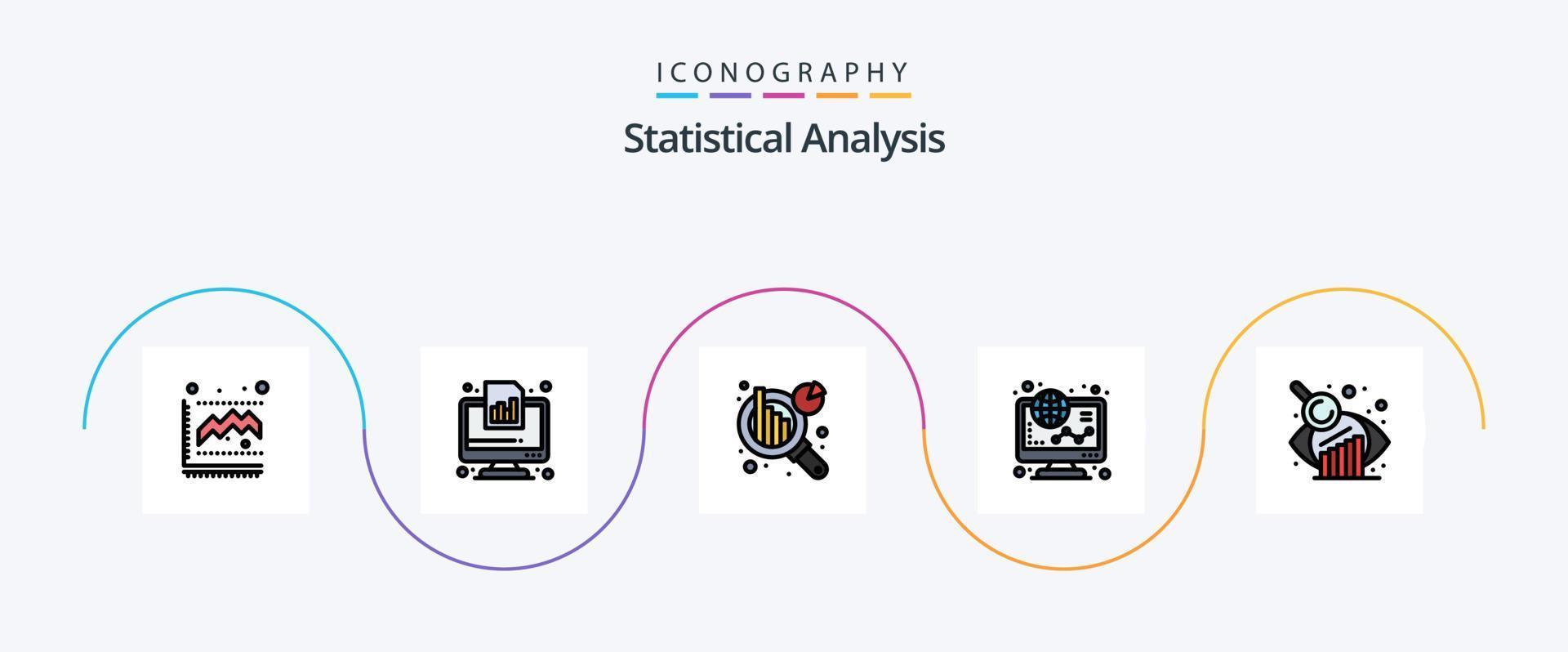 statistisk analys linje fylld platt 5 ikon packa Inklusive företag utvärdering. uppkopplad. Rapportera. Graf. e-handel vektor