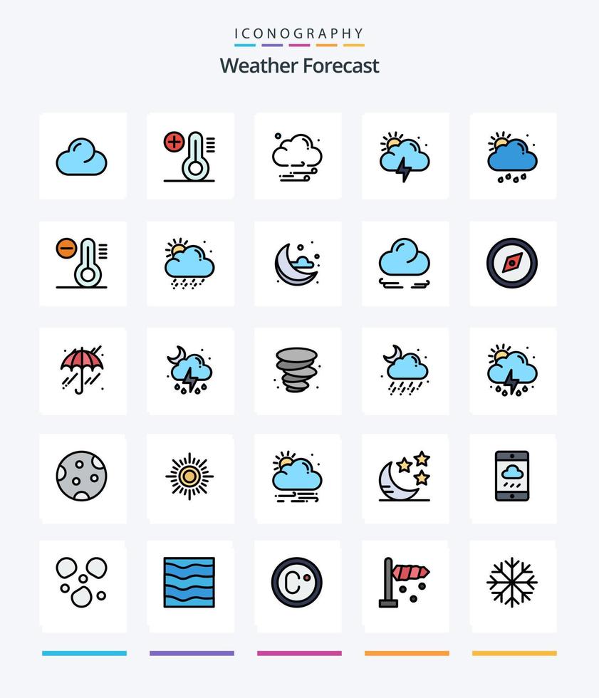 kreativ väder 25 linje fylld ikon packa sådan som minska. Sol. väder. väder. moln vektor