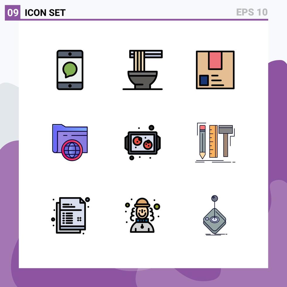 Gruppe von 9 gefüllten flachen Farbzeichen und Symbolen für bearbeitbare Vektordesign-Elemente für Fie-Ordner-Ramen-Versandpaket vektor