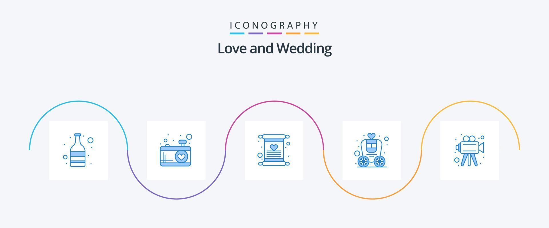 Hochzeit blau 5 Icon Pack inklusive Videokamera. Filme machen. Liebe. Hochzeit. Wagen vektor