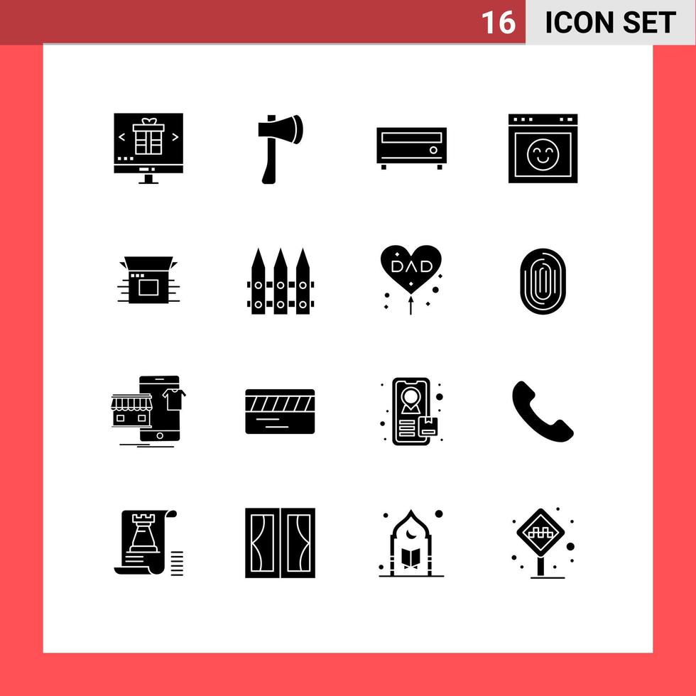 uppsättning av 16 vektor fast glyfer på rutnät för hemsida känsla yxa verktyg browser media redigerbar vektor design element