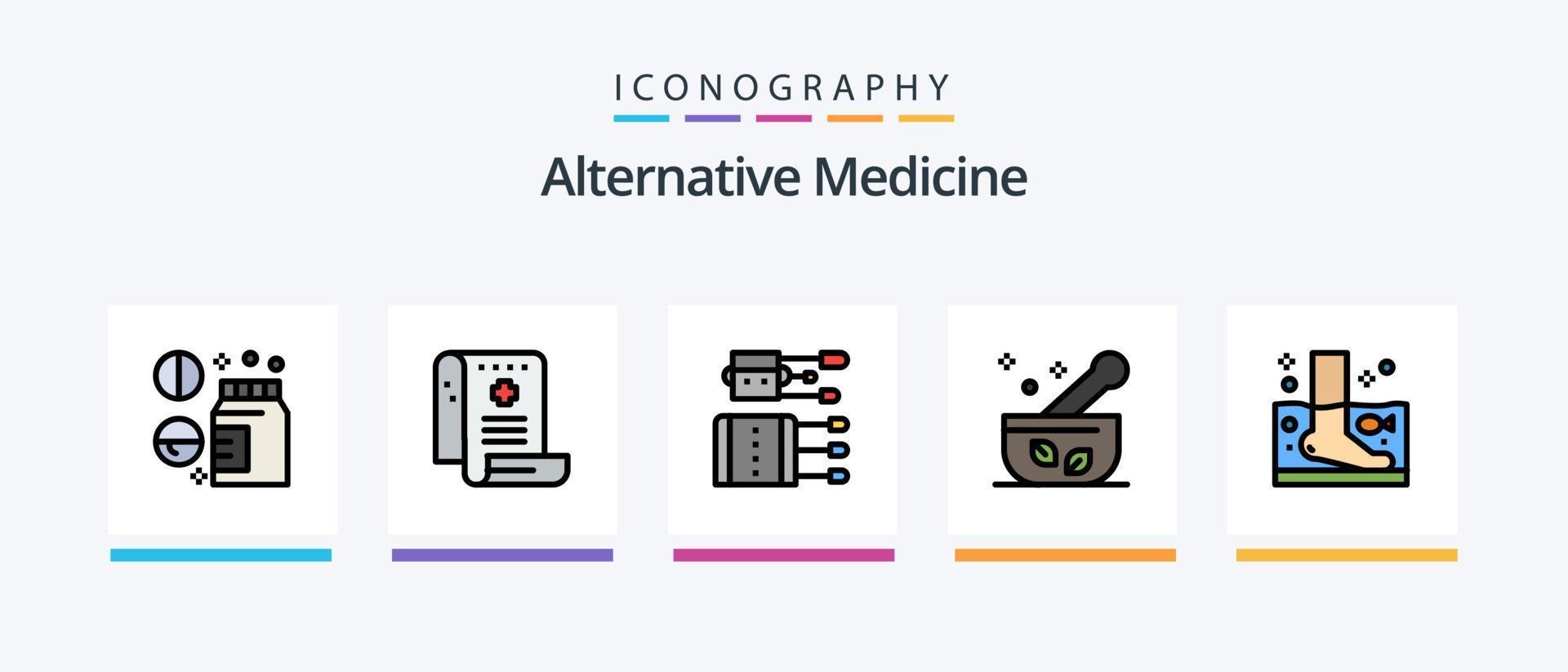 alternativ medicin linje fylld 5 ikon packa Inklusive soppa. medicinsk. medicinsk. sjukhus. stetoskop. kreativ ikoner design vektor