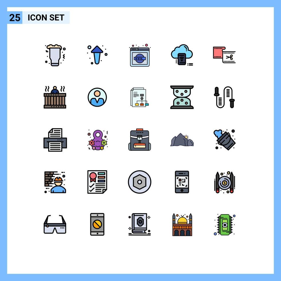 Gruppe von 25 modernen, gefüllten Linien-Flachfarben für verbundene Cloud-Richtung mobile World Wide Web editierbare Vektordesign-Elemente vektor