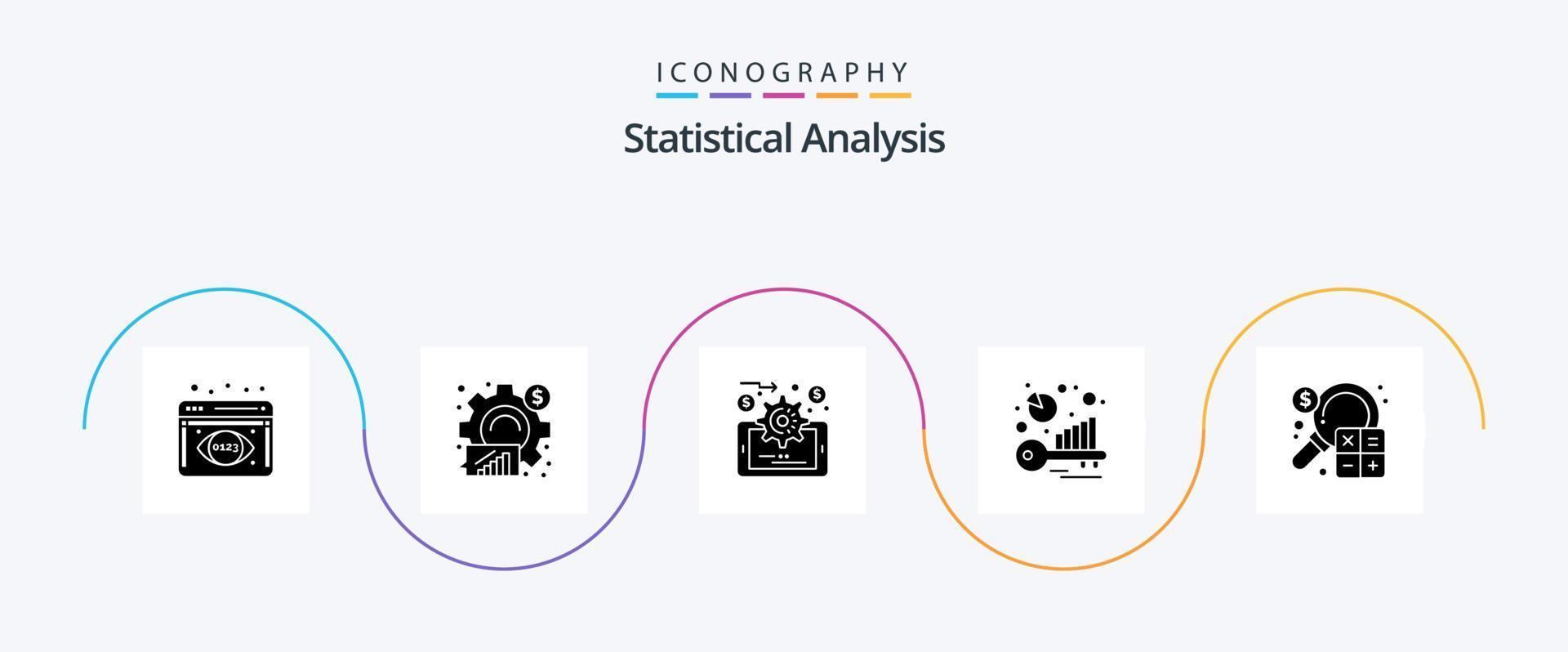 statistisk analys glyf 5 ikon packa Inklusive företag. bokföring. analyser. nyckelord analys. benchmark vektor