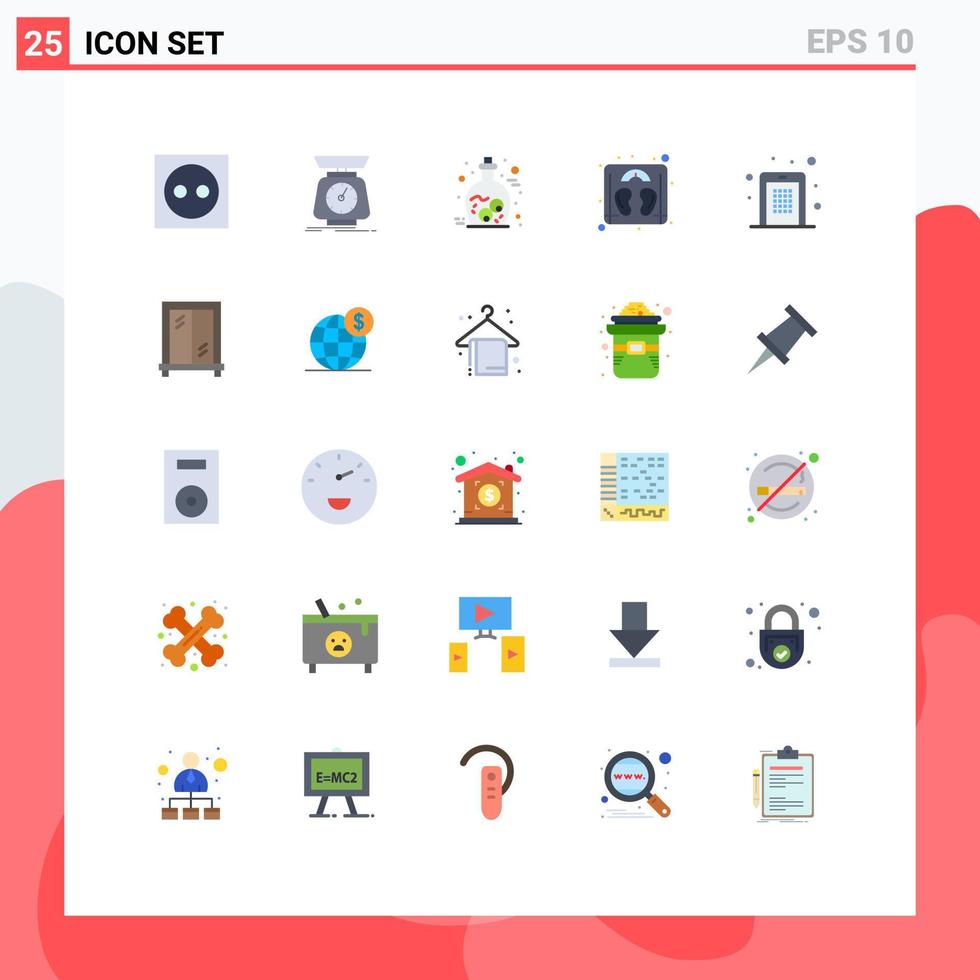 universelle Symbolsymbole Gruppe von 25 modernen flachen Farben von Zugangsskalen Waagen Gewicht Glas editierbare Vektordesign-Elemente vektor