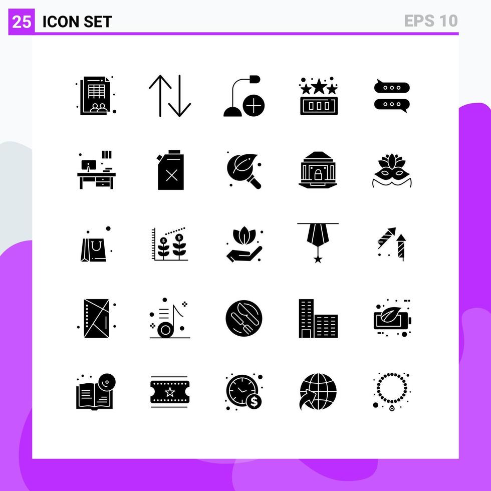 editierbares Vektorlinienpaket mit 25 einfachen soliden Glyphen von Chat-Play-Computerspiel-Highscore-editierbaren Vektordesignelementen vektor