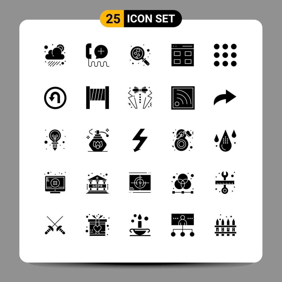Stock Vector Icon Pack mit 25 Linienzeichen und Symbolen für kreative Interface Service Grid Wedding editierbare Vektordesign-Elemente