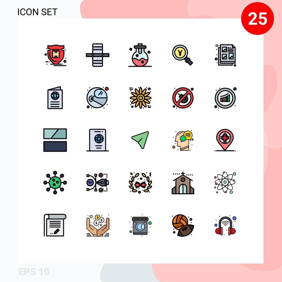 25 gefüllte Linien flaches Farbkonzept für mobile Websites und Apps dokumentieren Kreativlabor finden japanische editierbare Vektordesignelemente vektor