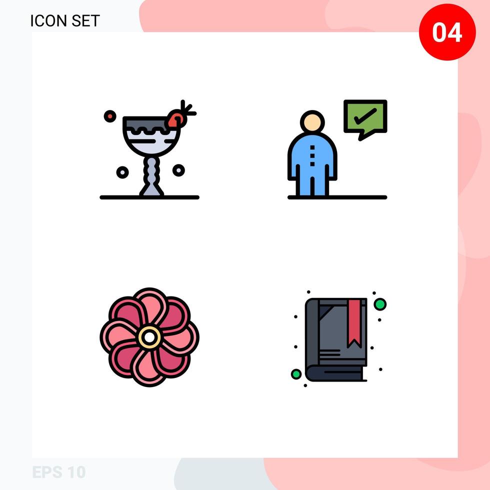 grupp av 4 modern fylld linje platt färger uppsättning för cocktail blomma äta företags- plent redigerbar vektor design element