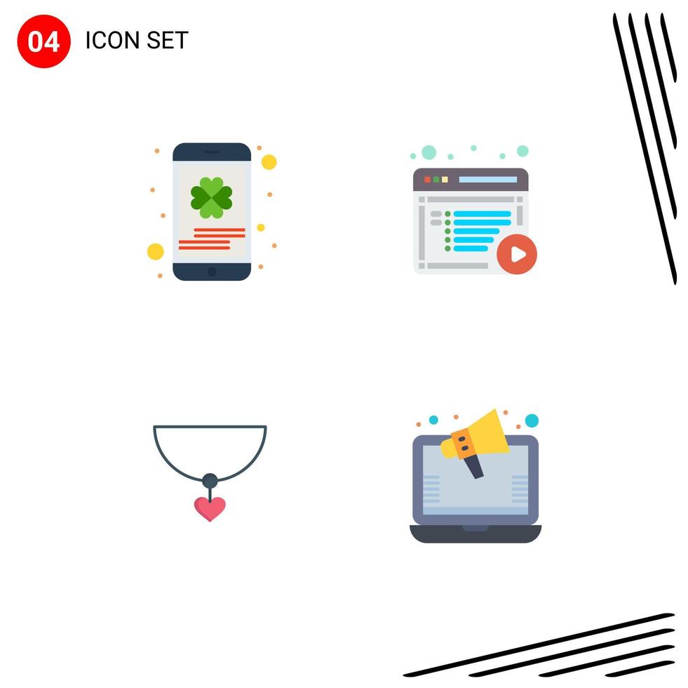 4 universelle flache Symbole für Web- und mobile Anwendungen, Handy-Herzheilige-Dokumente, Anzeigen, editierbare Vektordesign-Elemente vektor